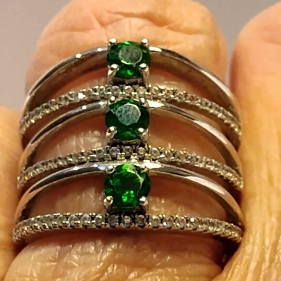 .87ctw Russian Chrome Diopside w/.45ctw White Zircon Sterling Silver ring Size 7 - Picture 8 of 16